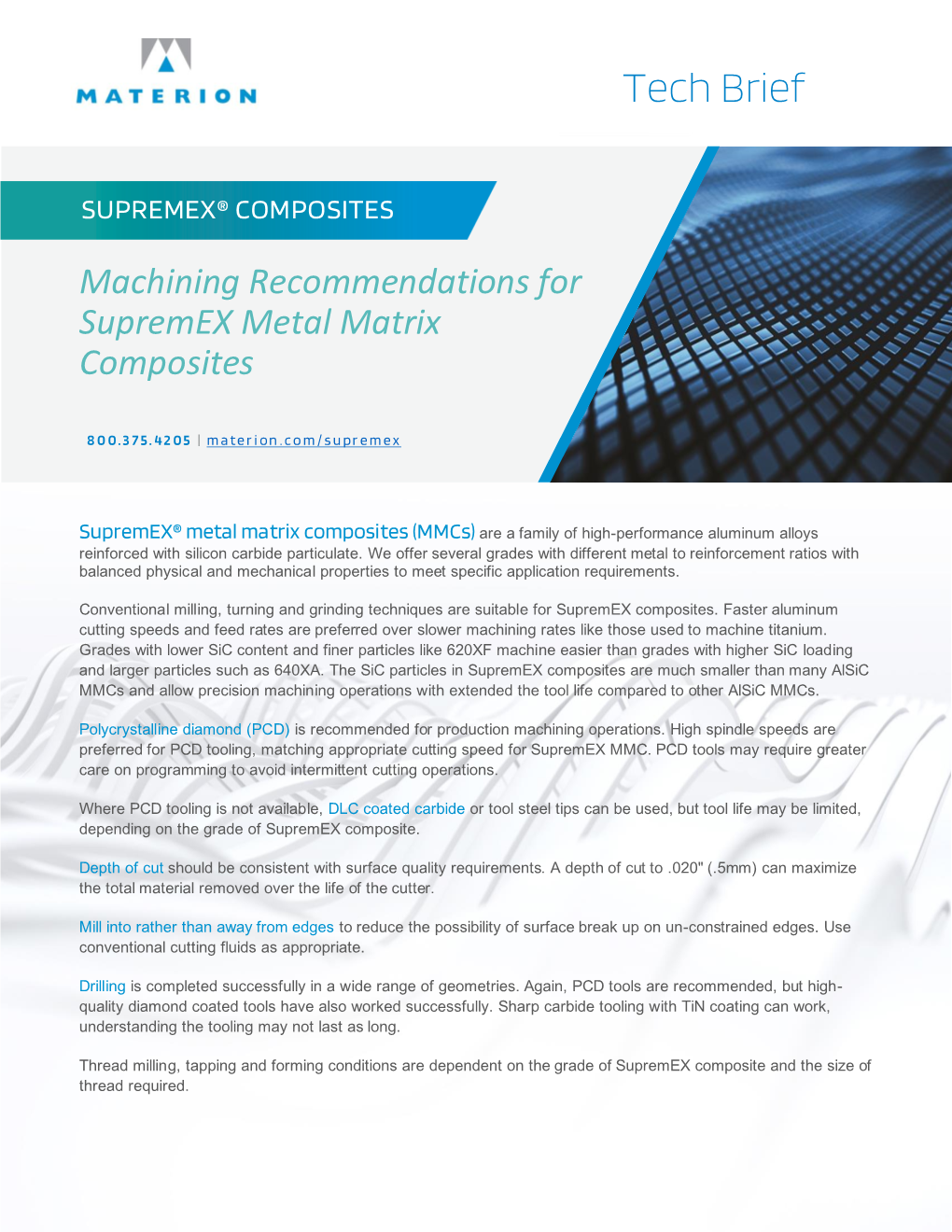 Machining Recommendations for Supremex Metal Matrix Composites