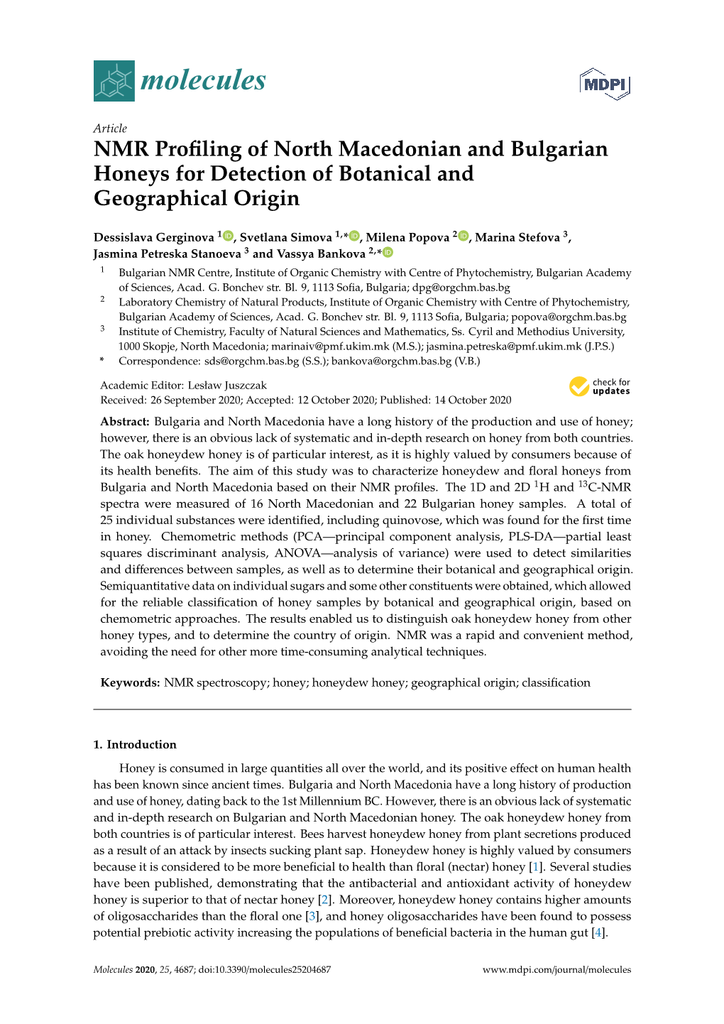 NMR Profiling of North Macedonian and Bulgarian Honeys for Detection