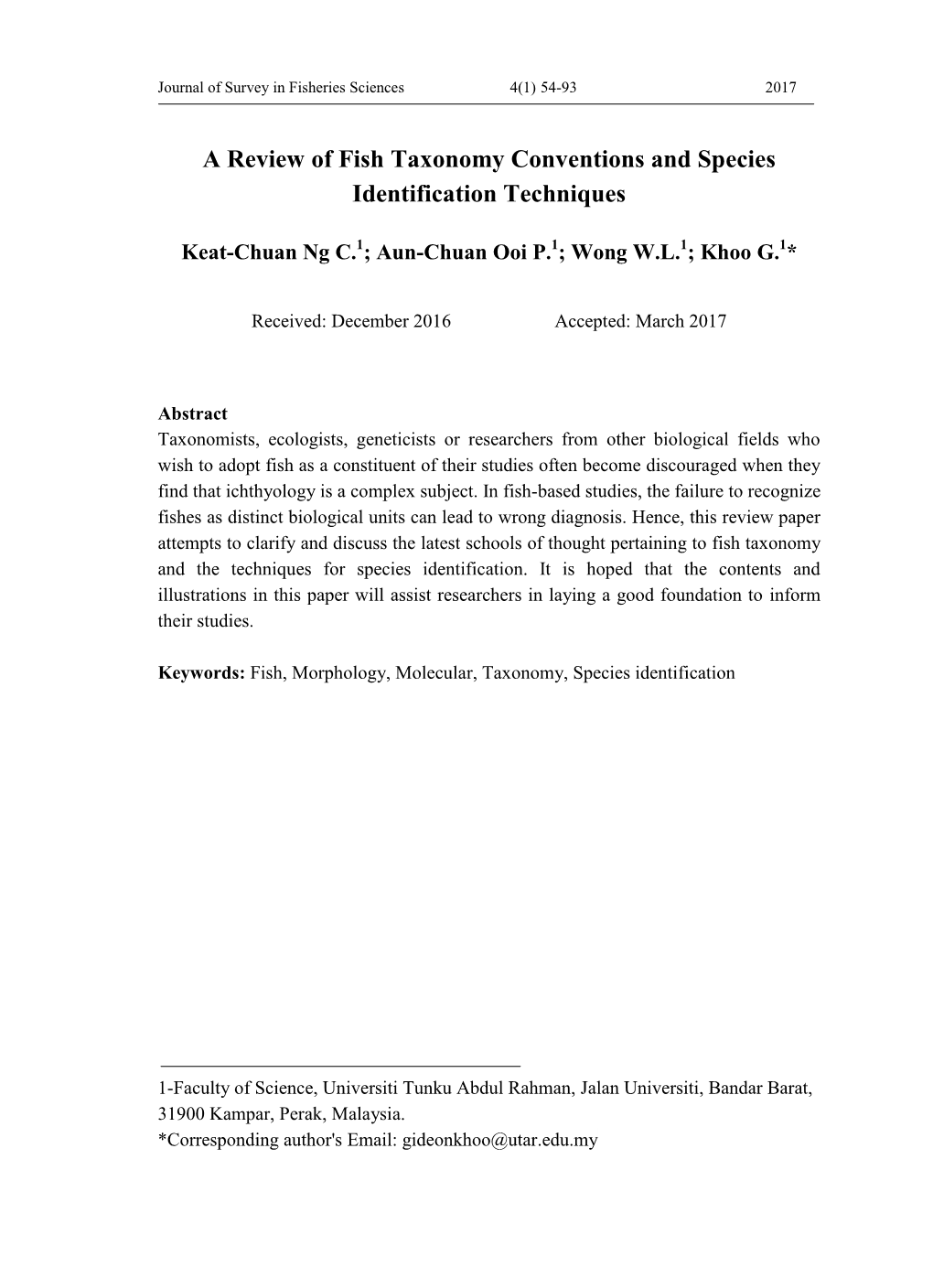 A Review of Fish Taxonomy Conventions and Species Identification Techniques