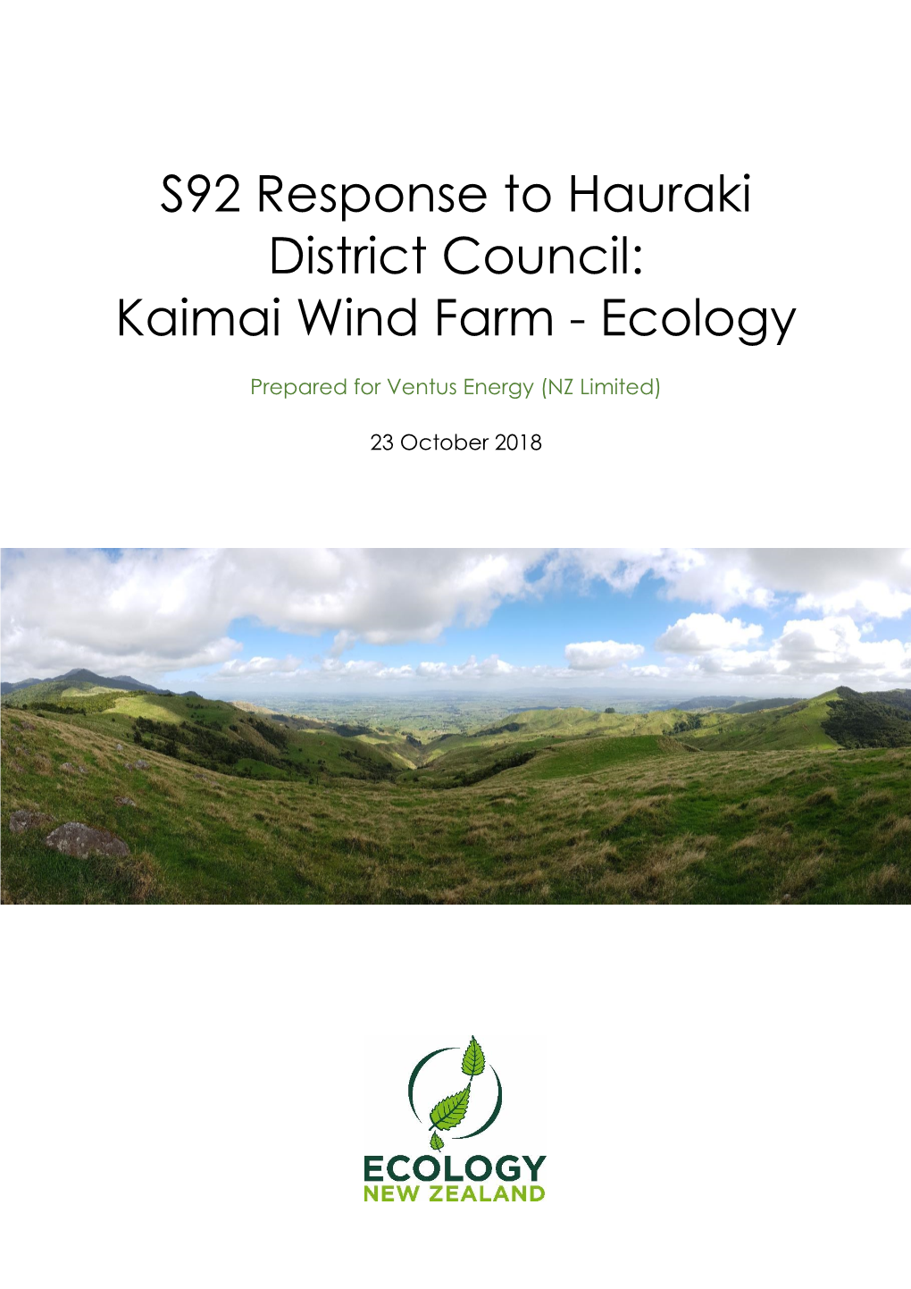 S92 Response to Hauraki District Council: Kaimai Wind Farm