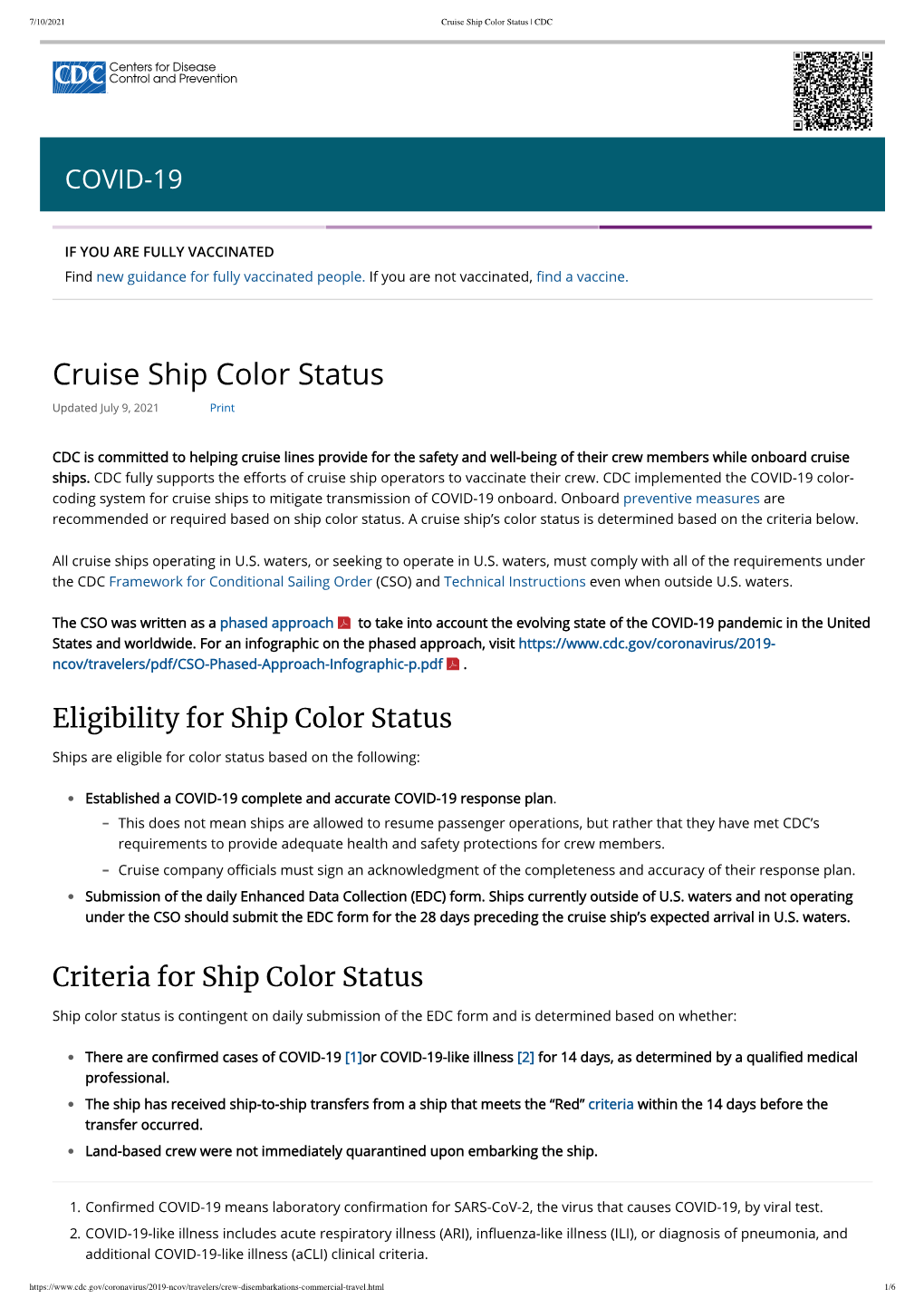 Cruise Ship Color Status | CDC