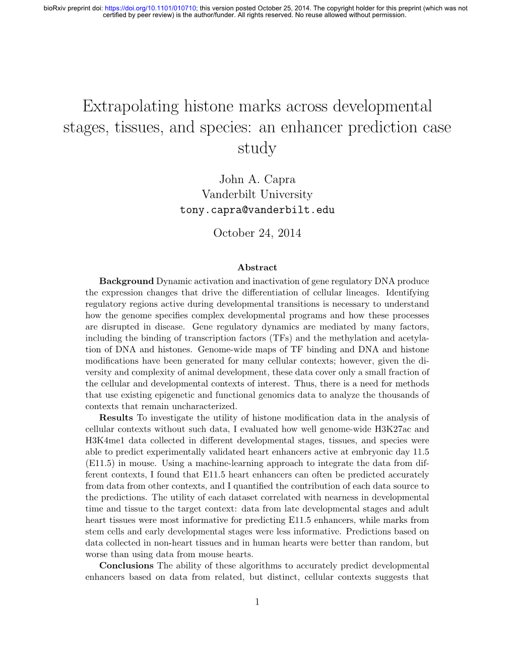 Extrapolating Histone Marks Across Developmental Stages, Tissues, and Species: an Enhancer Prediction Case Study