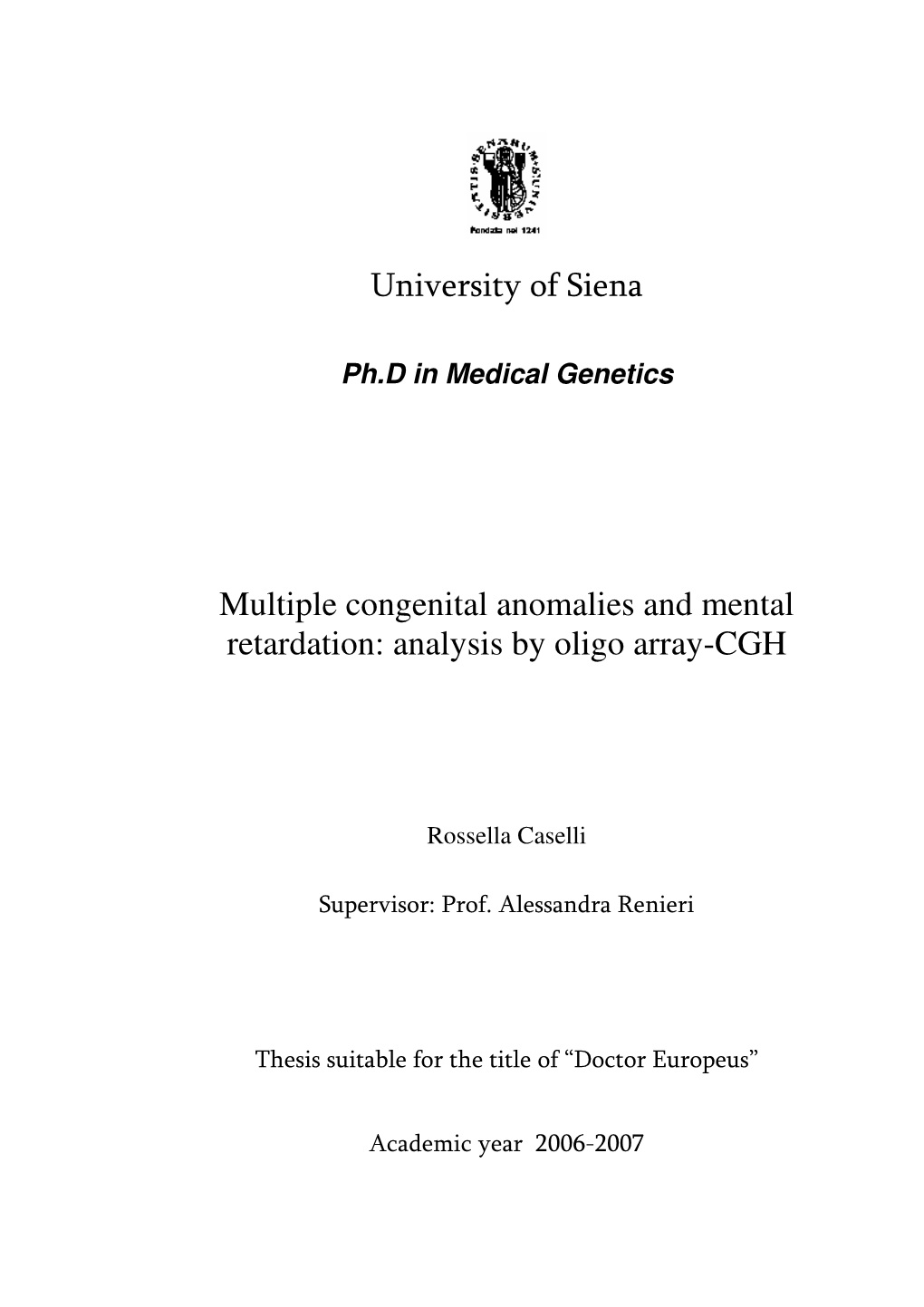 Analysis by Oligo Array-CGH