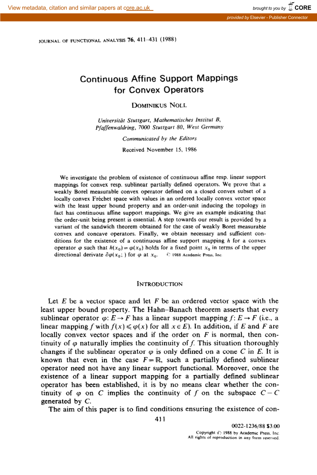 Continuous Affine Support Mappings for Convex Operators