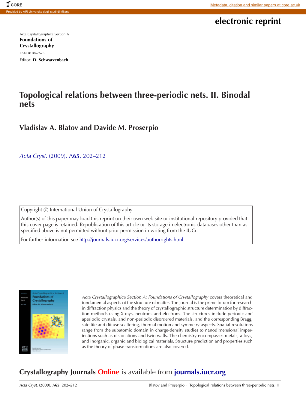 Electronic Reprint Topological Relations Between Three-Periodic Nets. II