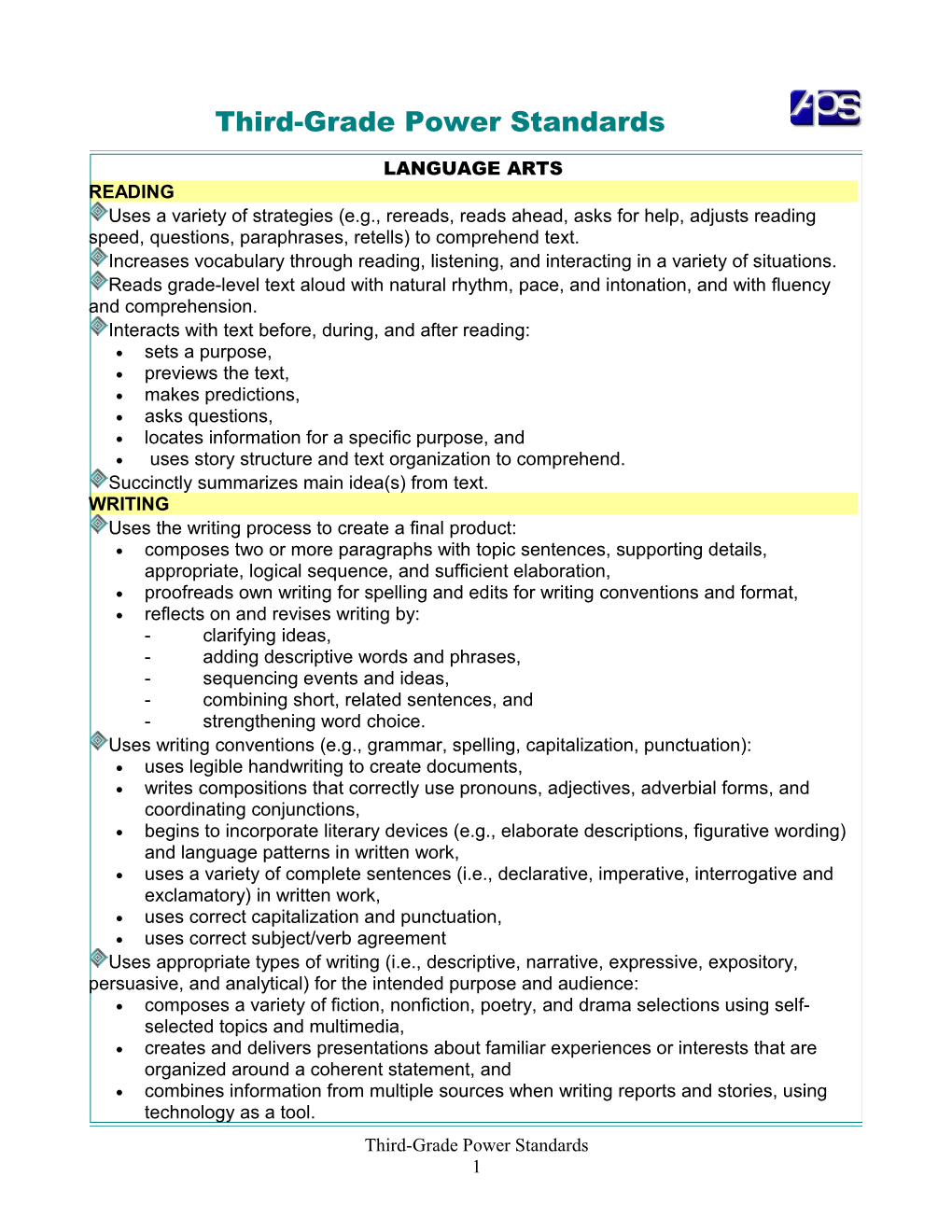 Third-Grade Power Standards