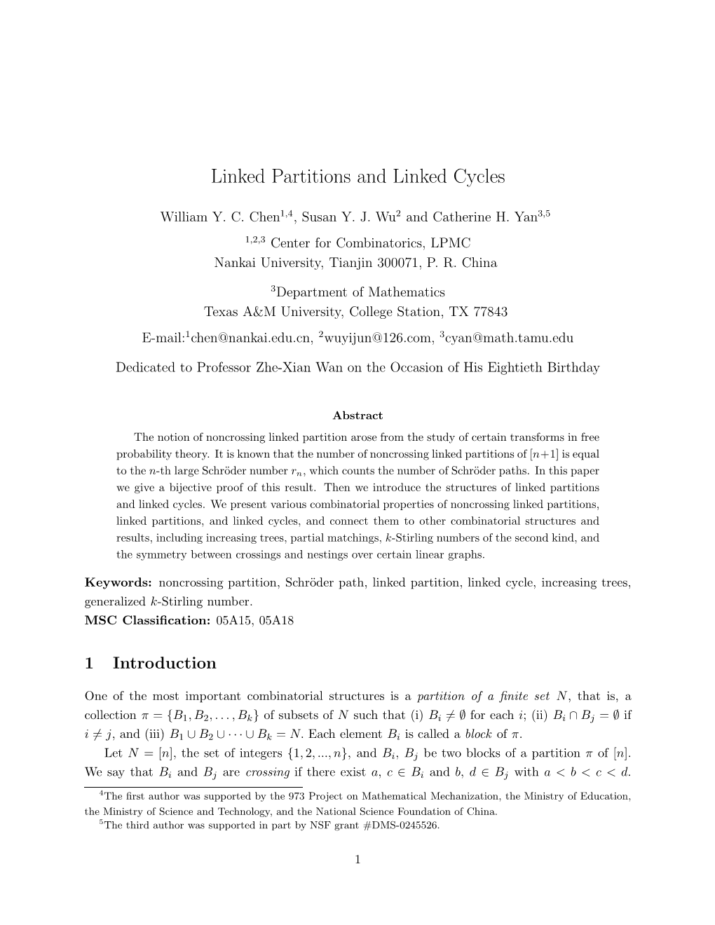 Linked Partitions and Linked Cycles