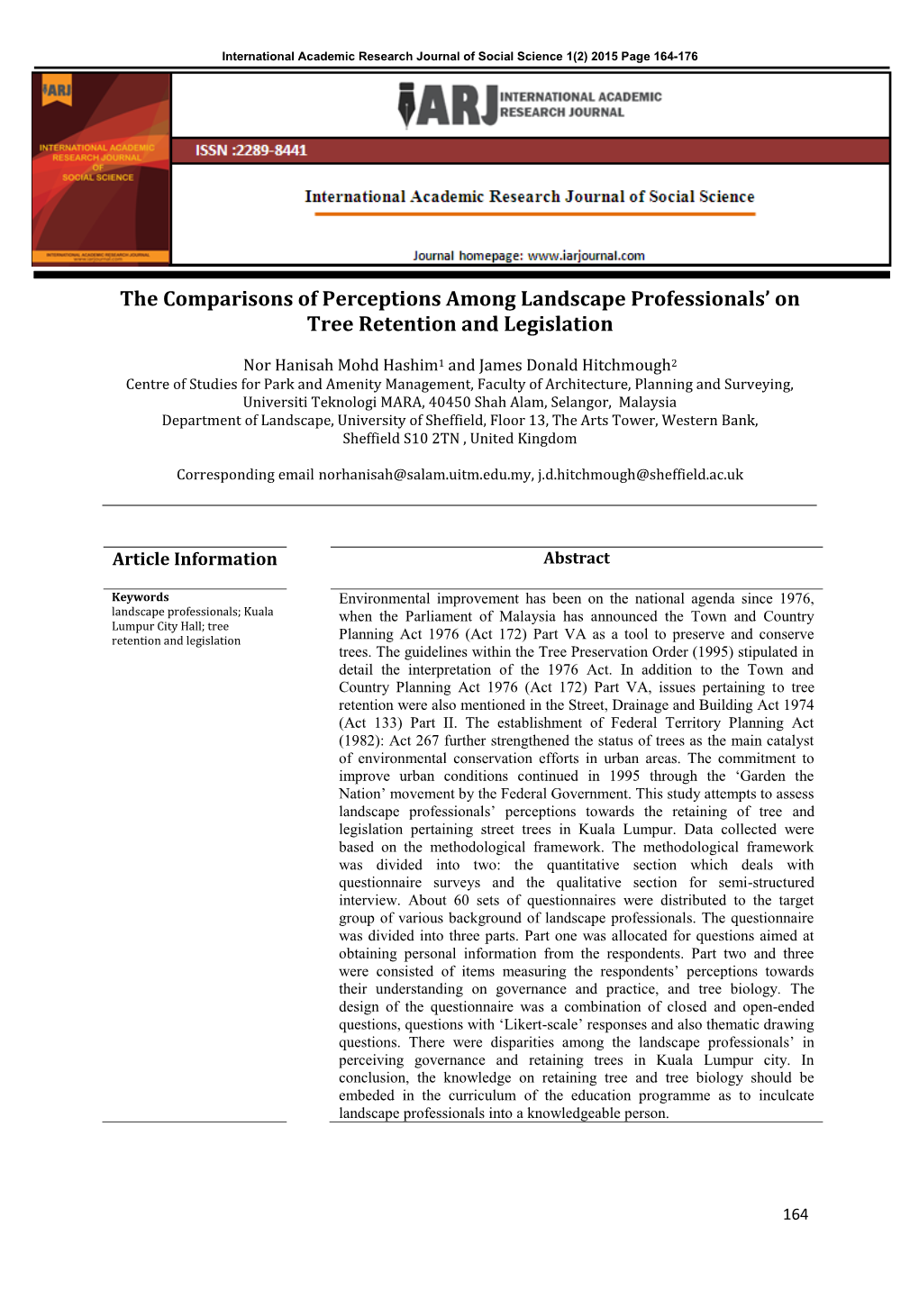 The Comparisons of Perceptions Among Landscape Professionals’ on Tree Retention and Legislation