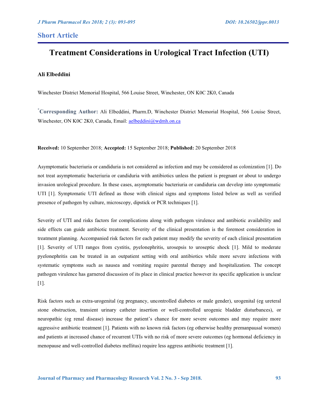 Treatment Considerations in Urological Tract Infection (UTI)