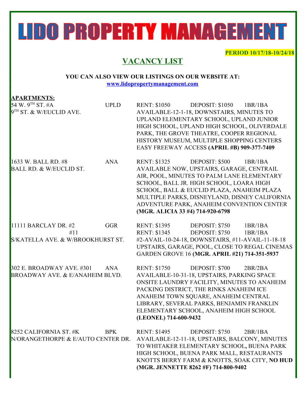 Vacancy List