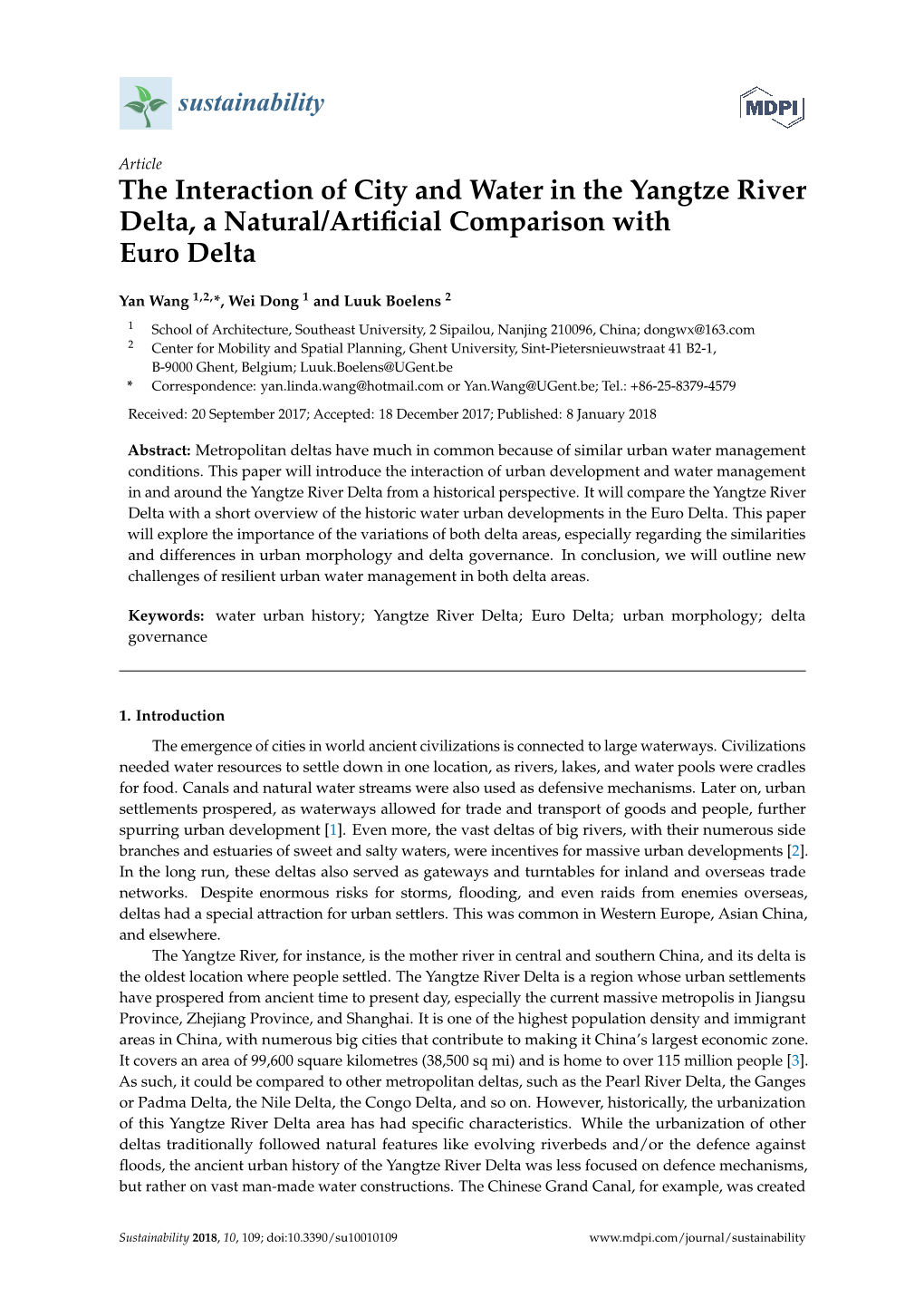 The Interaction of City and Water in the Yangtze River Delta, a Natural/Artificial Comparison with Euro Delta