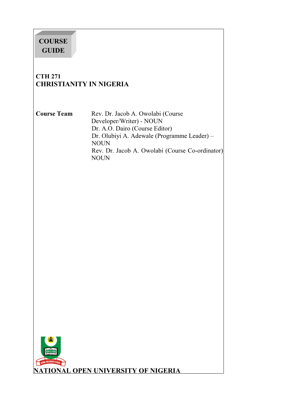 CTH 271 CHRISTIANITY in NIGERIA.Pdf