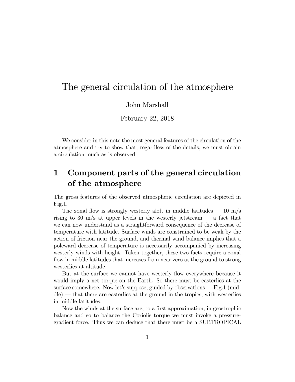 The General Circulation of the Atmosphere