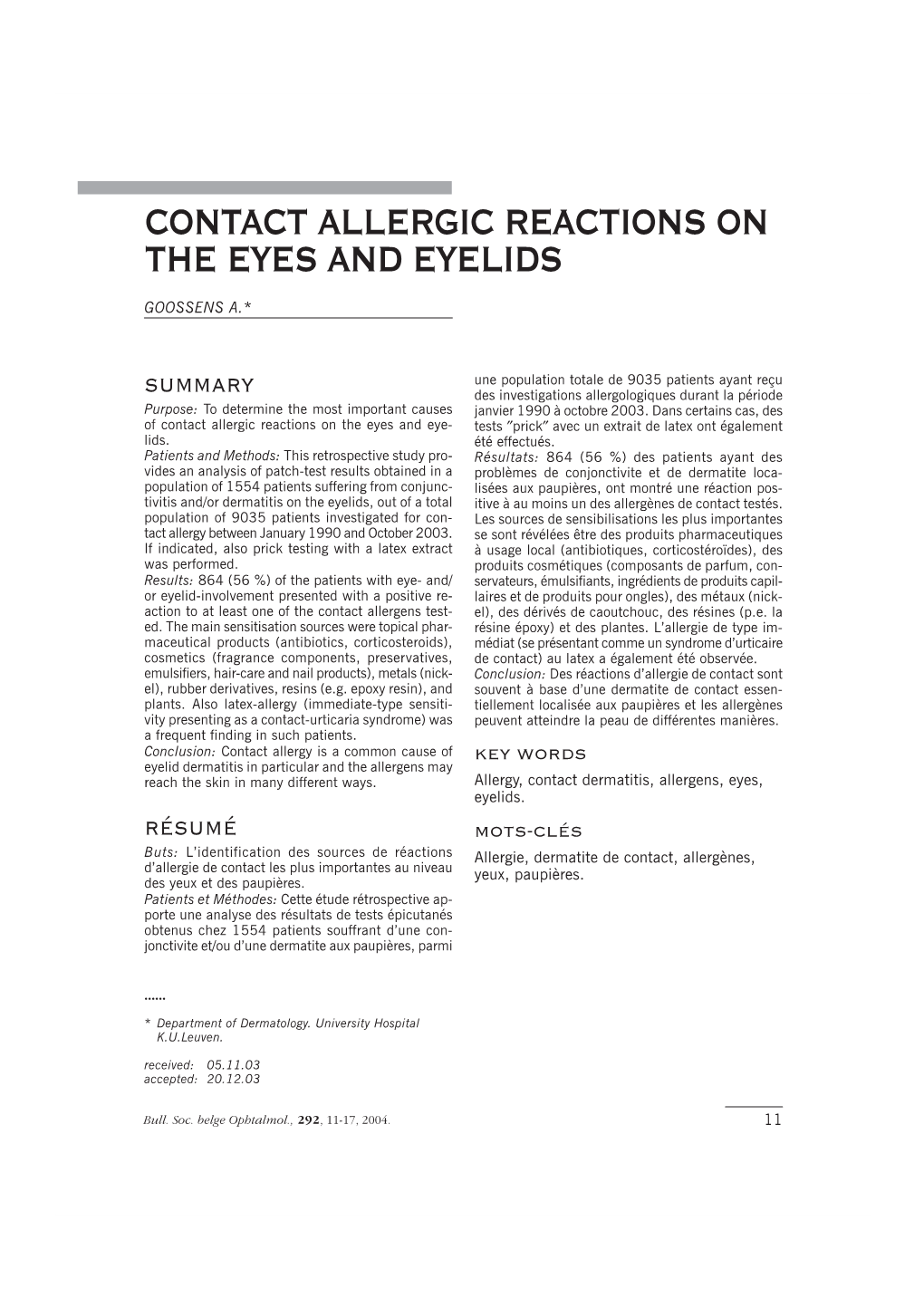 Contact Allergic Reactions on the Eyes and Eyelids