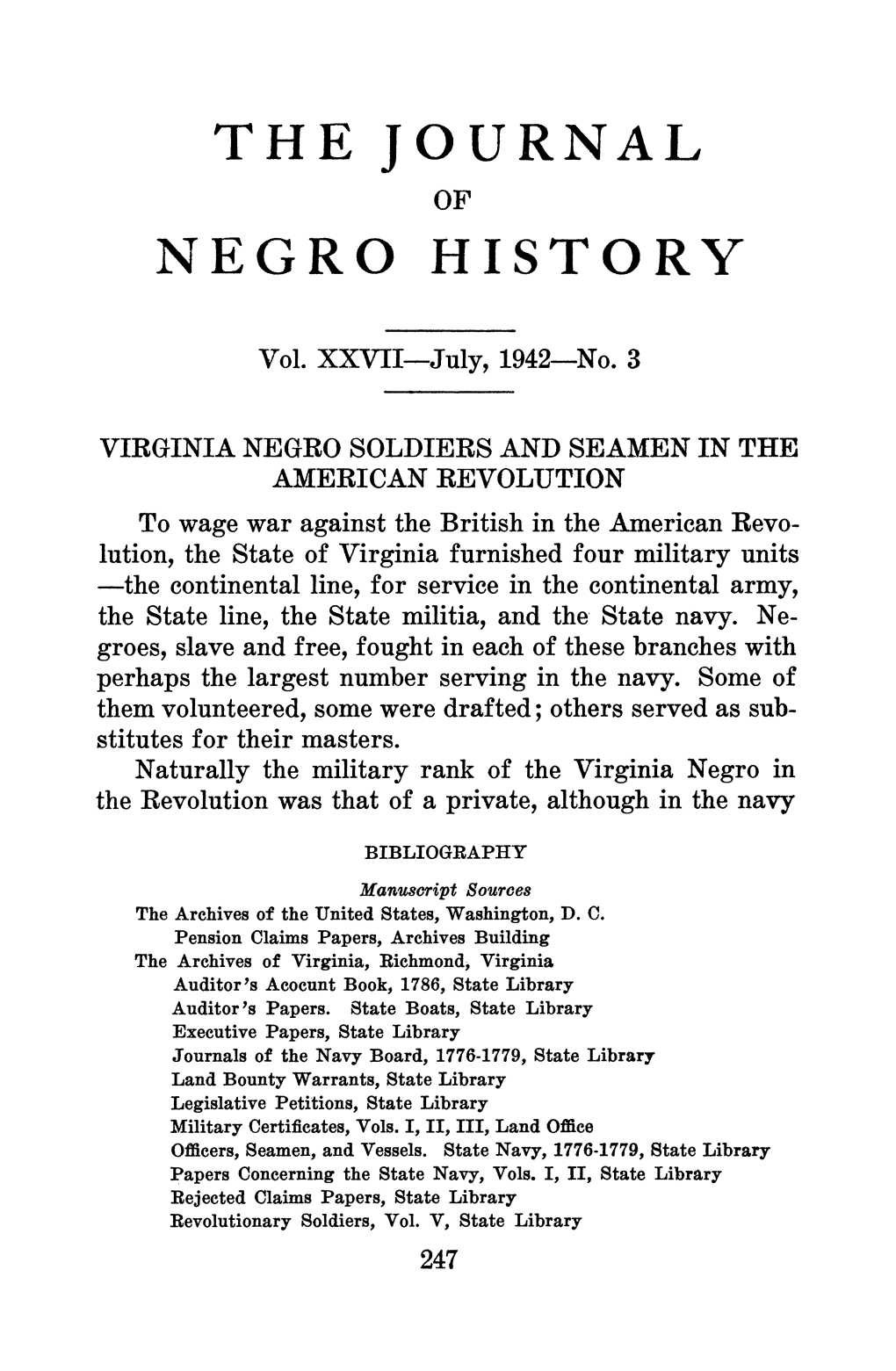 Virginia Negro Soldiers and Seamen in the American Revolution