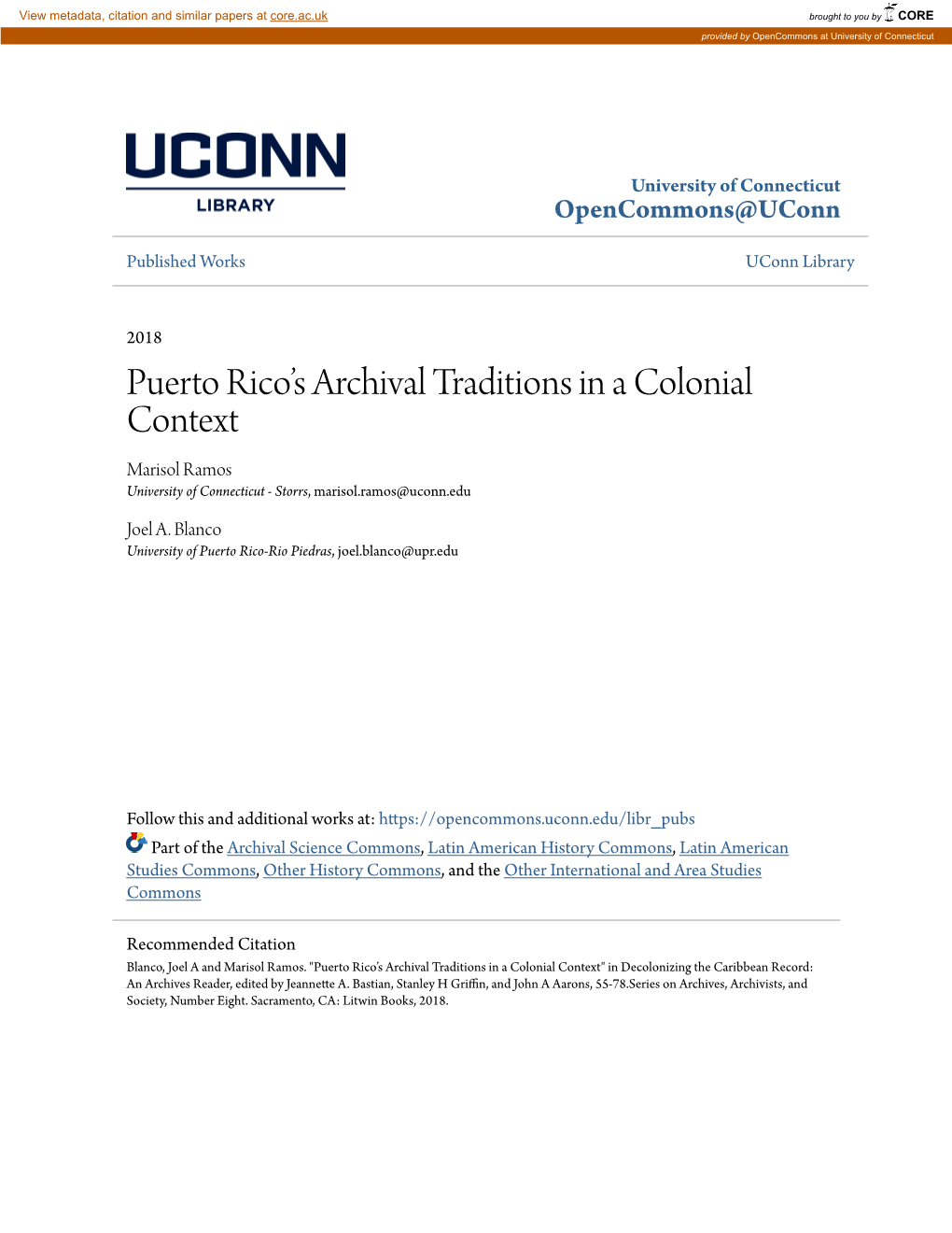 Puerto Rico's Archival Traditions in a Colonial Context