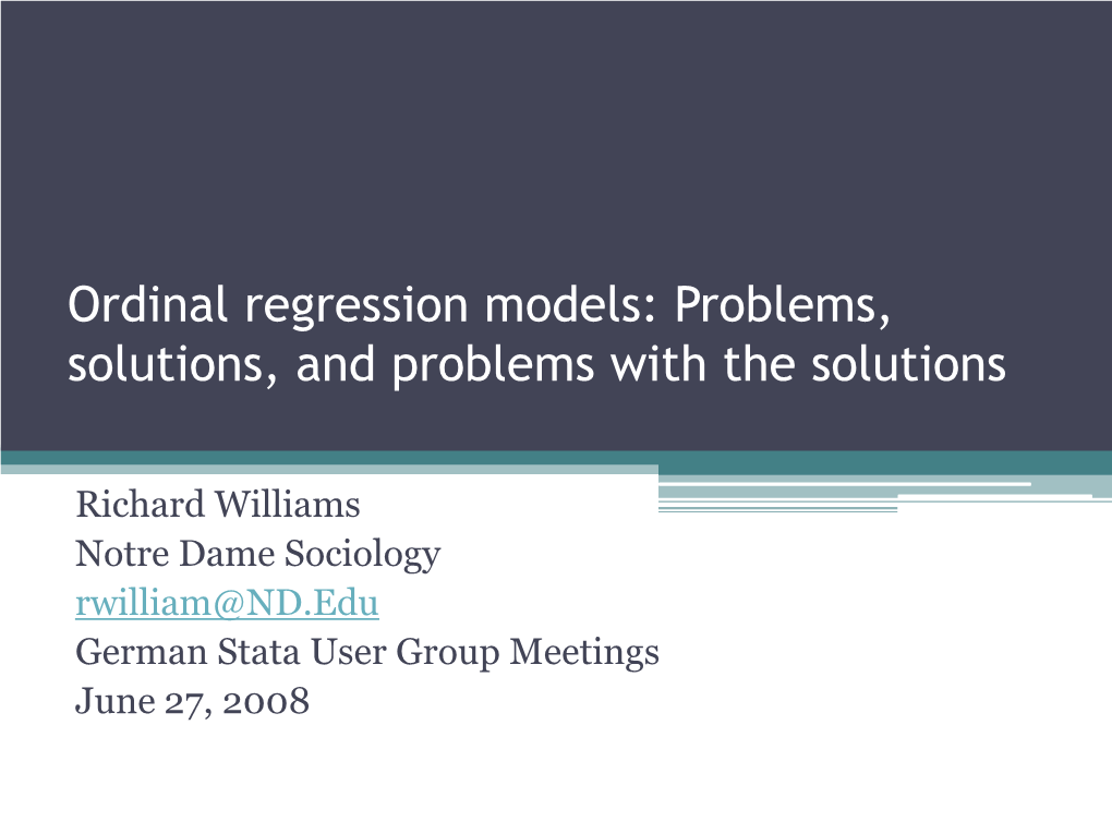 Ordinal Regression Models: Problems, Solutions, and Problems with the Solutions