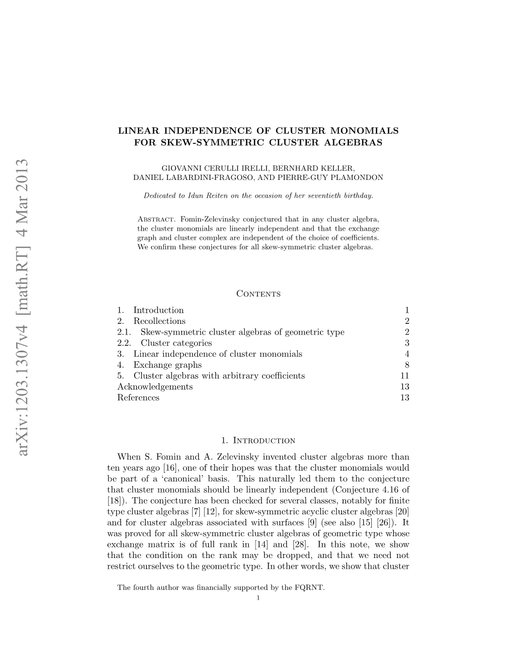 Linear Independence of Cluster Monomials for Skew-Symmetric