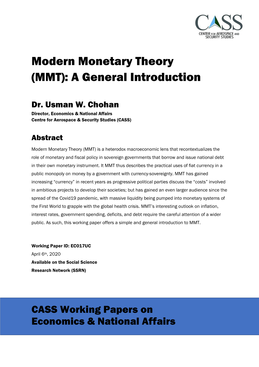 Modern Monetary Theory (MMT): a General Introduction