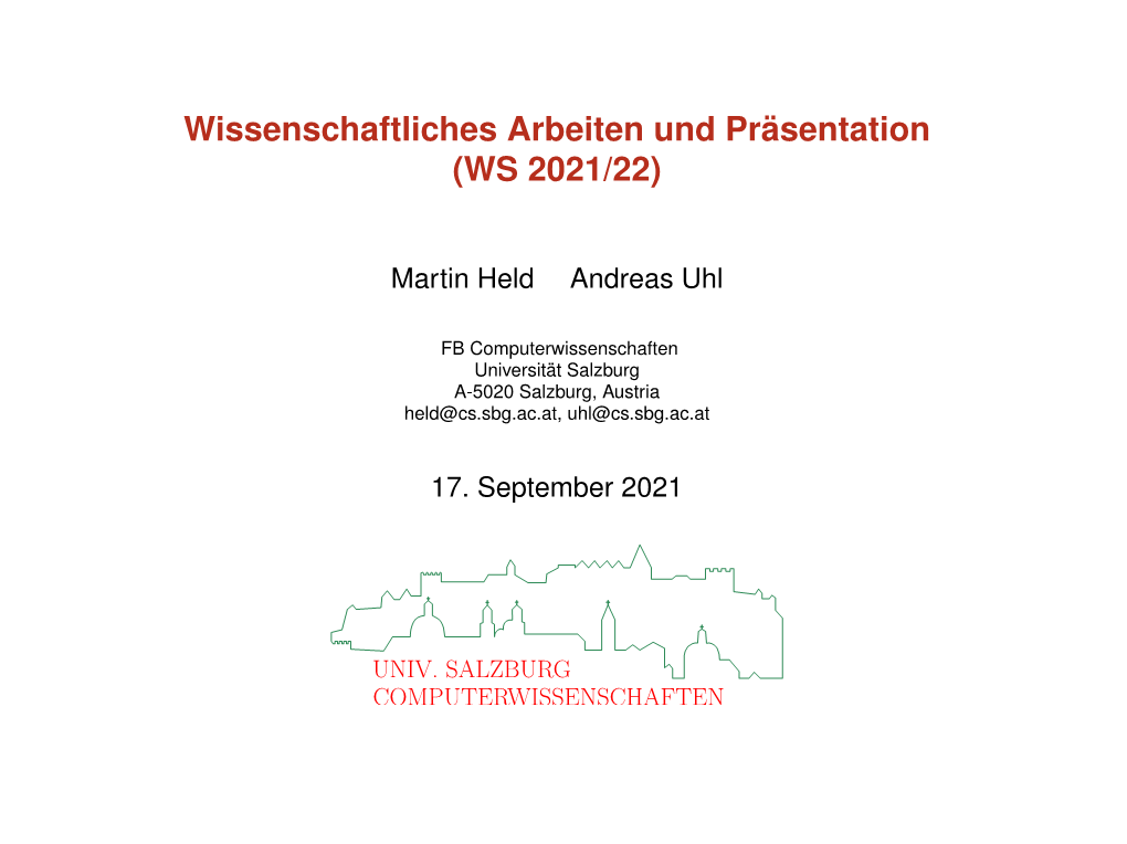 Wissenschaftliches Arbeiten Und Präsentation (WS 2021/22)