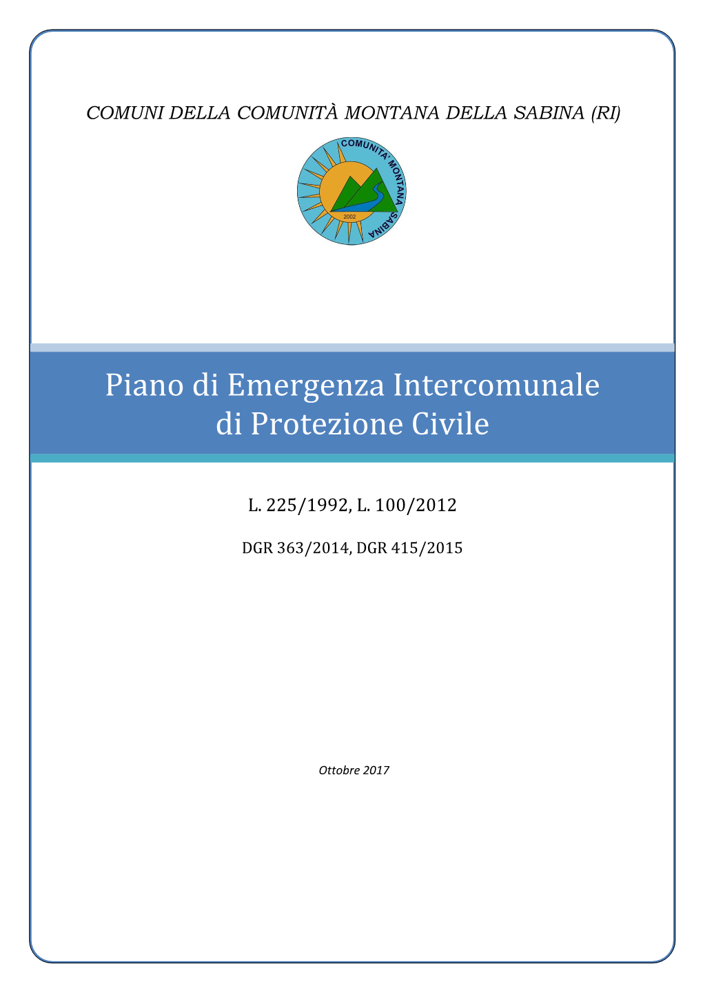 Piano Di Emergenza Intercomunale Di Protezione Civile