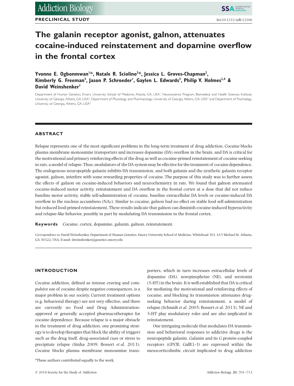 The Galanin Receptor Agonist, Galnon, Attenuates Cocaineinduced