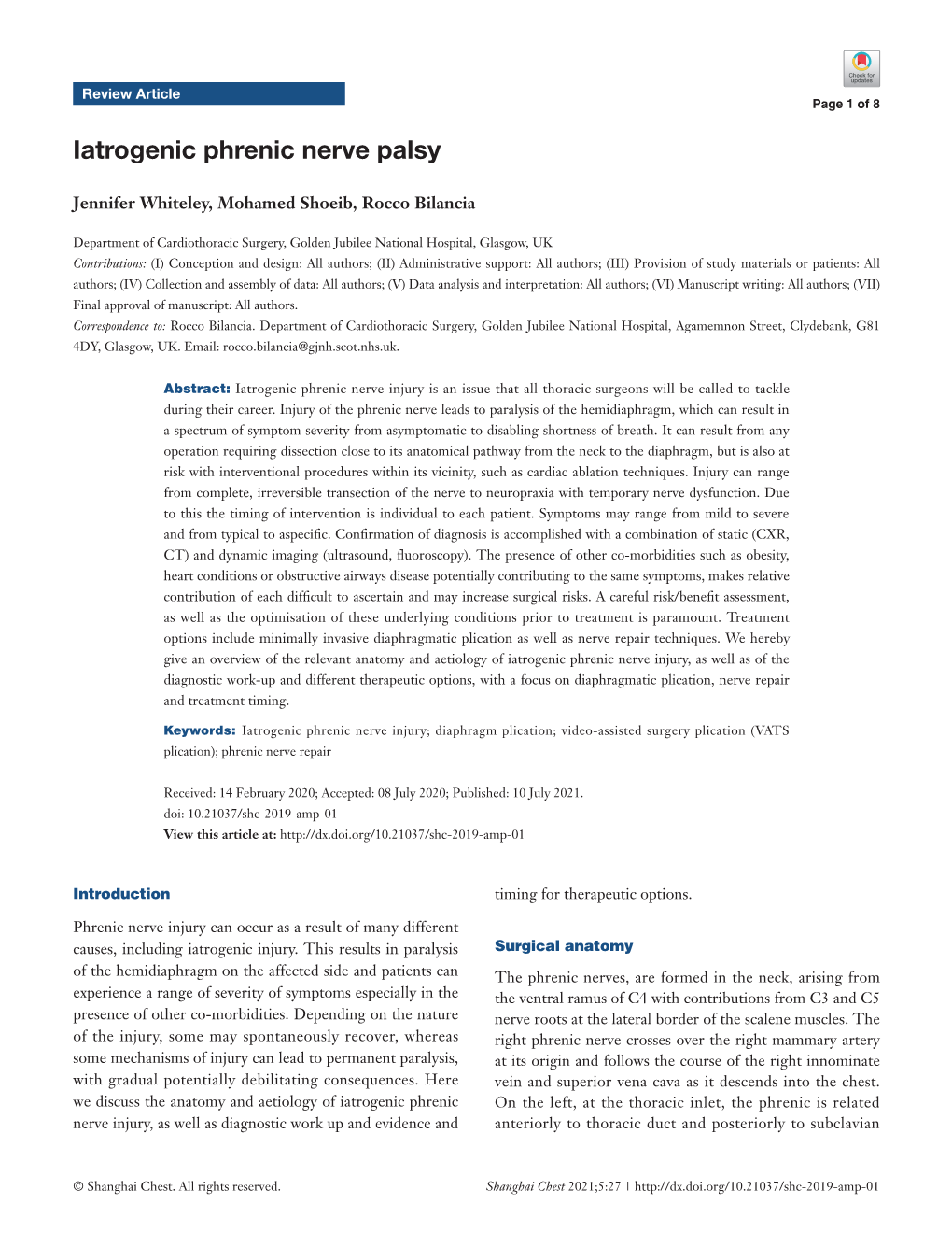 Iatrogenic Phrenic Nerve Palsy