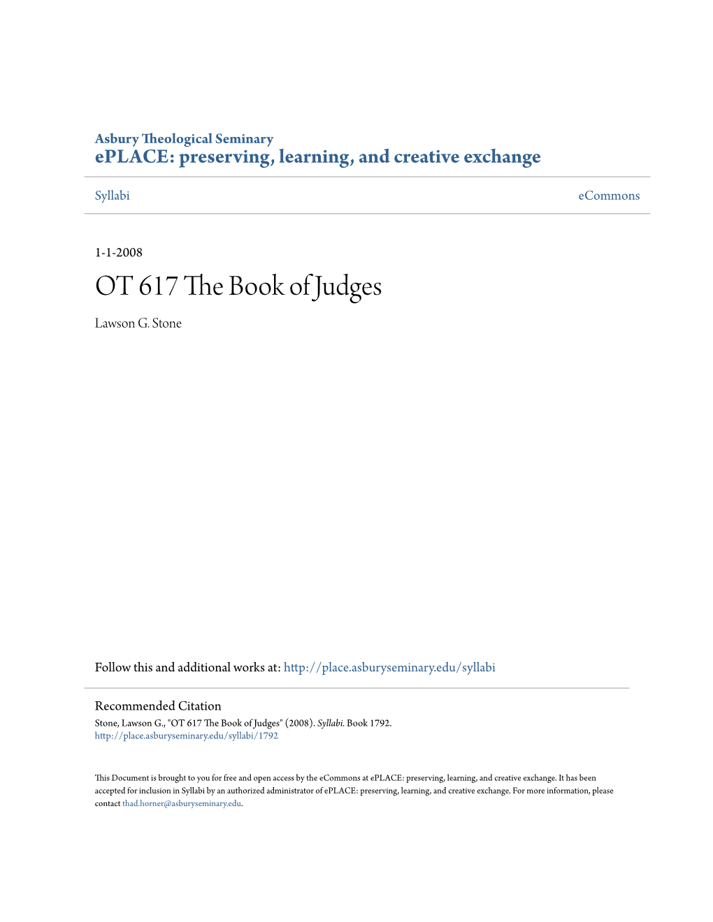 OT 617 the Book of Judges Lawson G