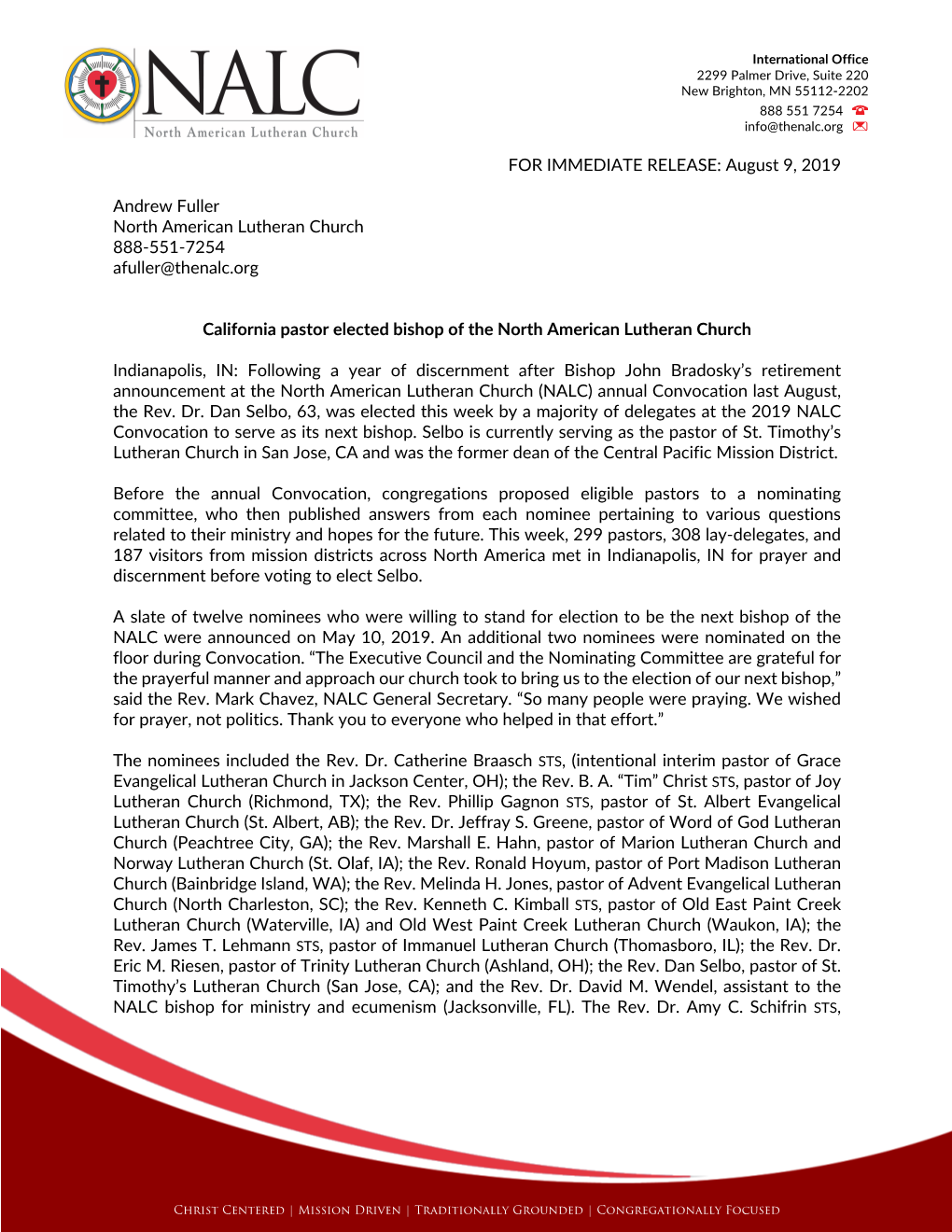 Bishop Election Press Release