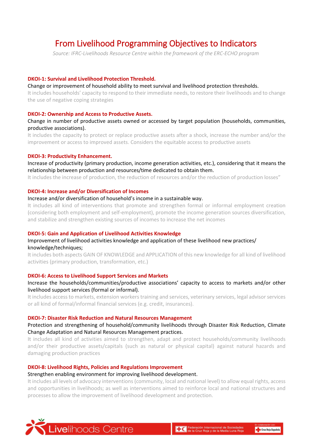 LRC. Livelihoods. from Objectives to Indicators EN.Pdf