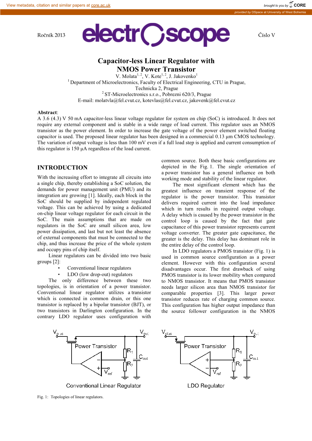 Capacitor-Less Linear Regulator with NMOS Power Transistor V