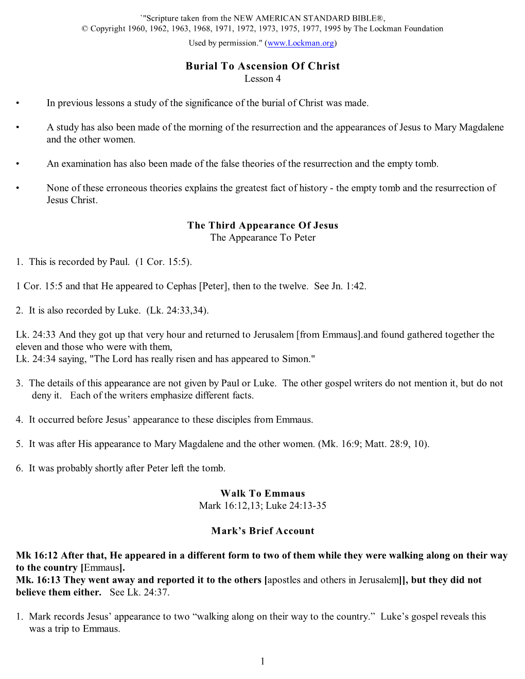 Burial to Ascension of Christ Lesson 4