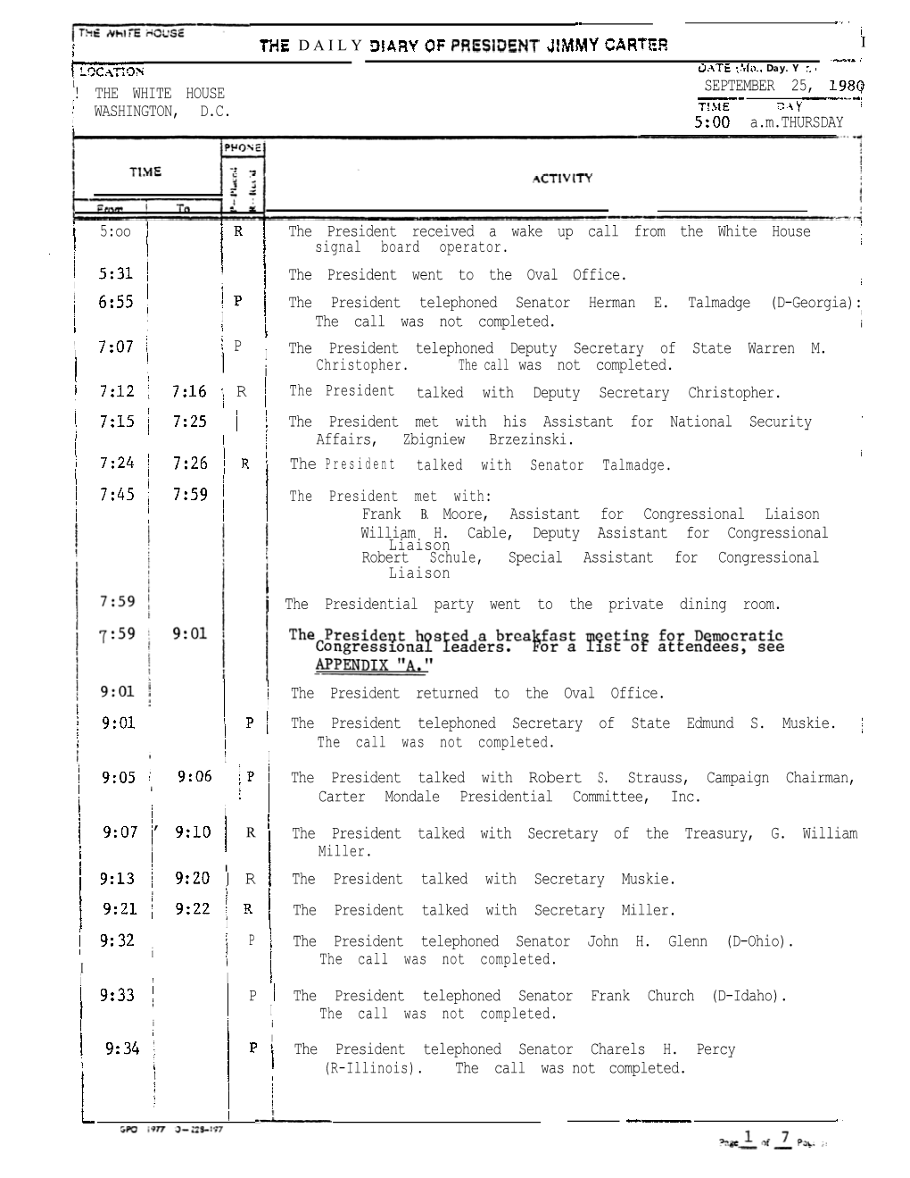 SEPTEMBER 25, 1980 ! the WHITE HOUSE --I M-E-- -.; 1 WASHINGTON, D.C