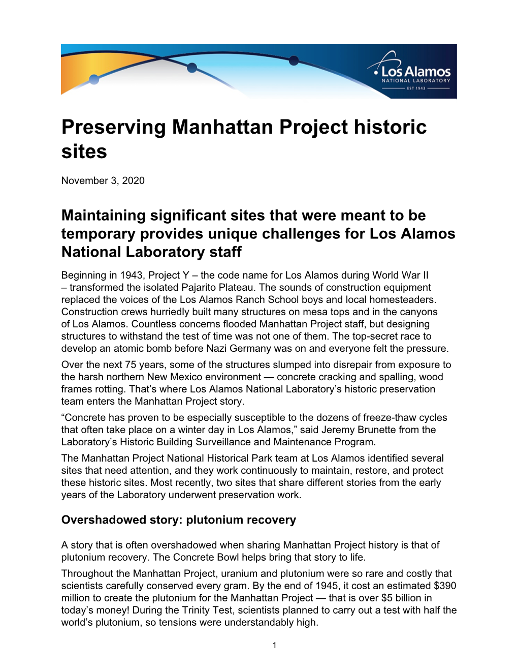 Preserving Manhattan Project Historic Sites
