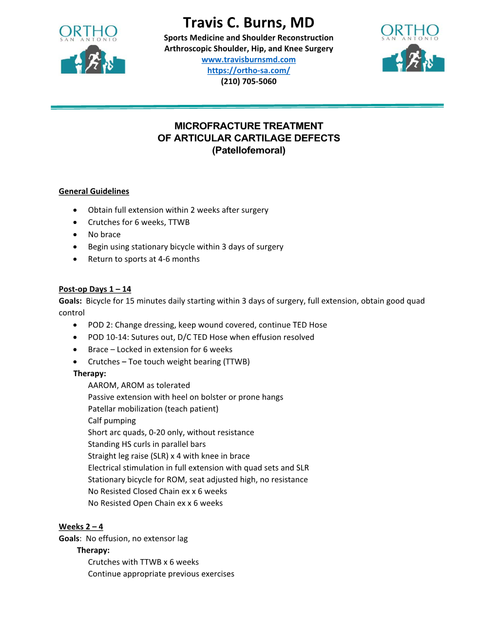 MICROFRACTURE TREATMENT of ARTICULAR CARTILAGE DEFECTS (Patellofemoral)