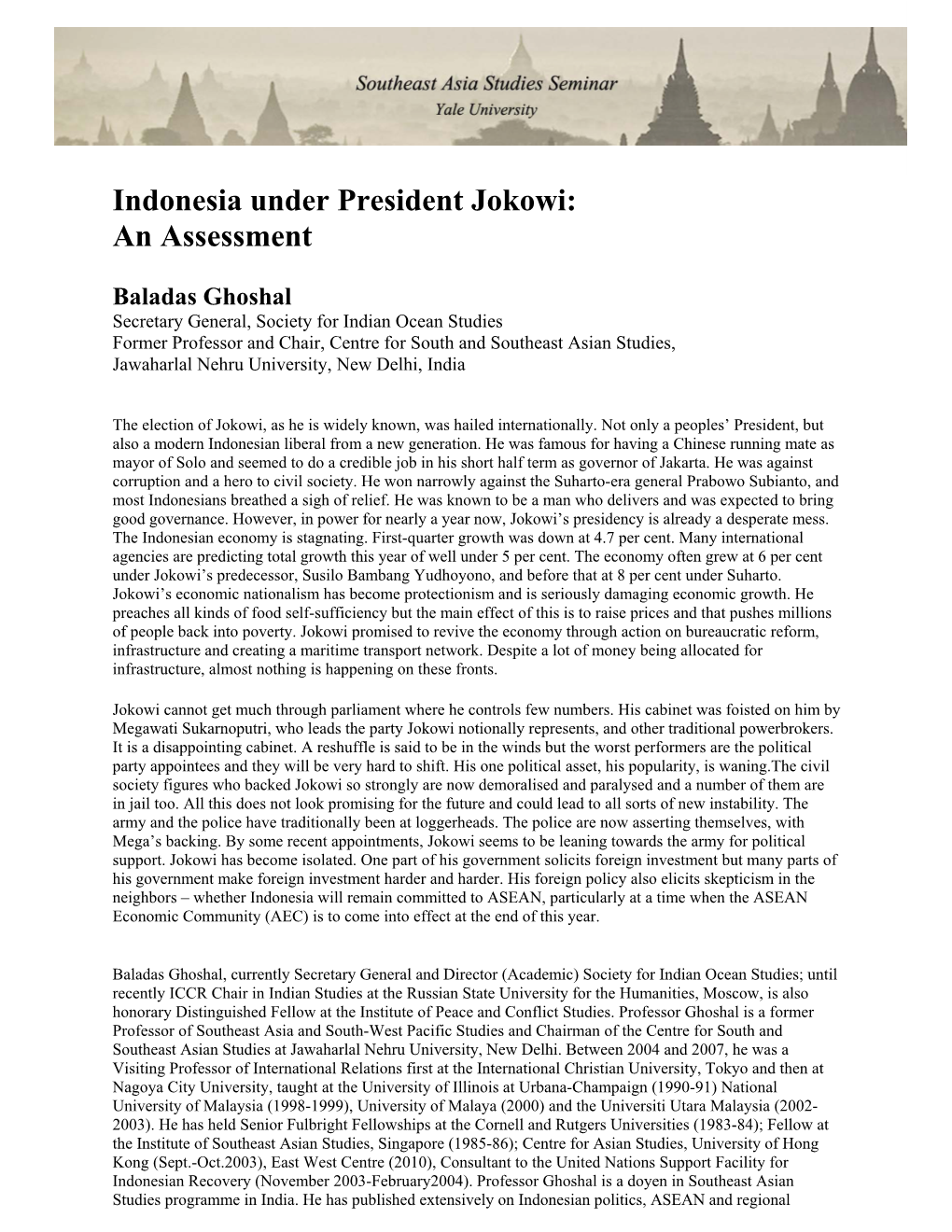 Indonesia Under President Jokowi: an Assessment