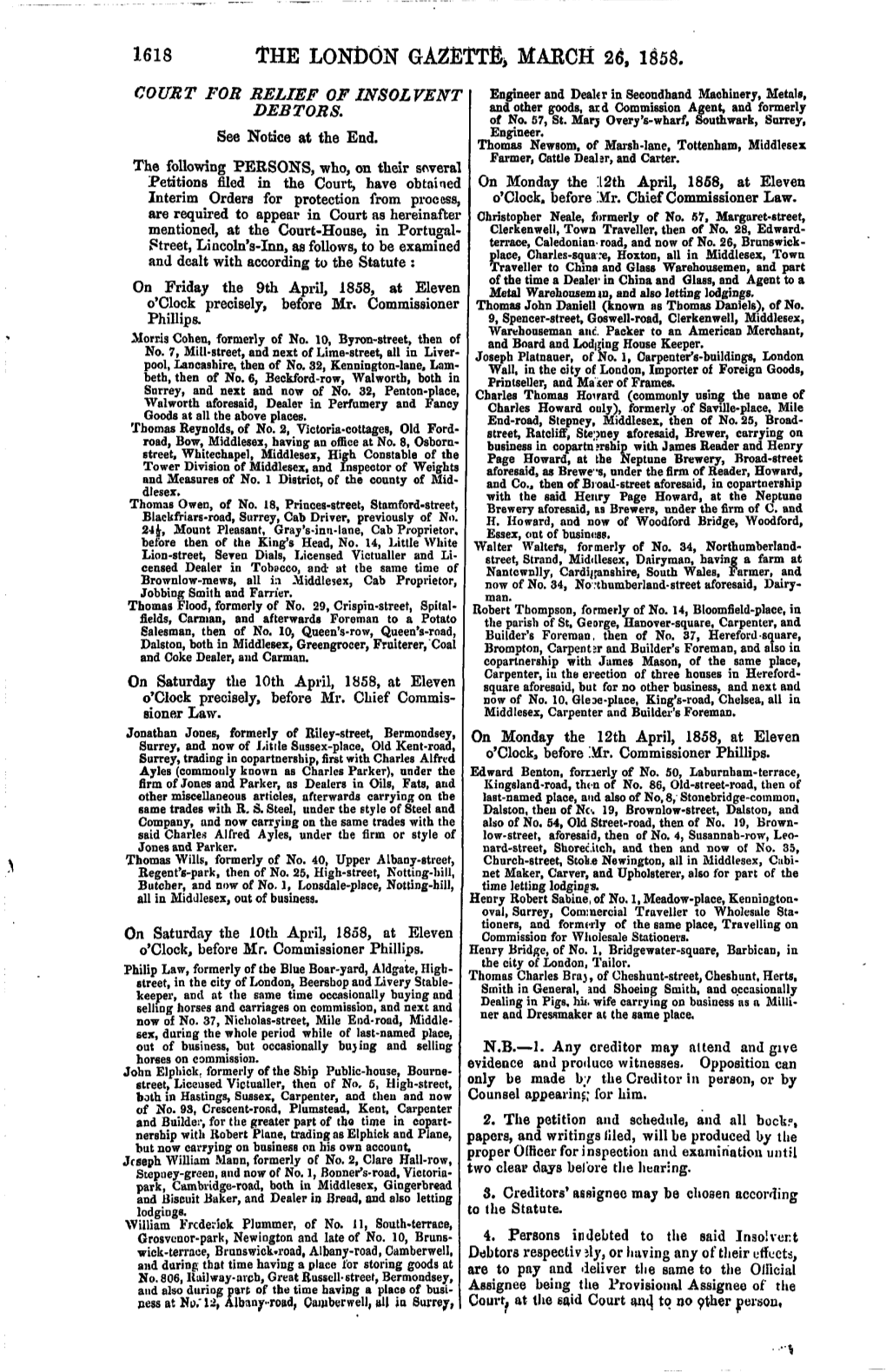 The London Gazette* March 26, 1858