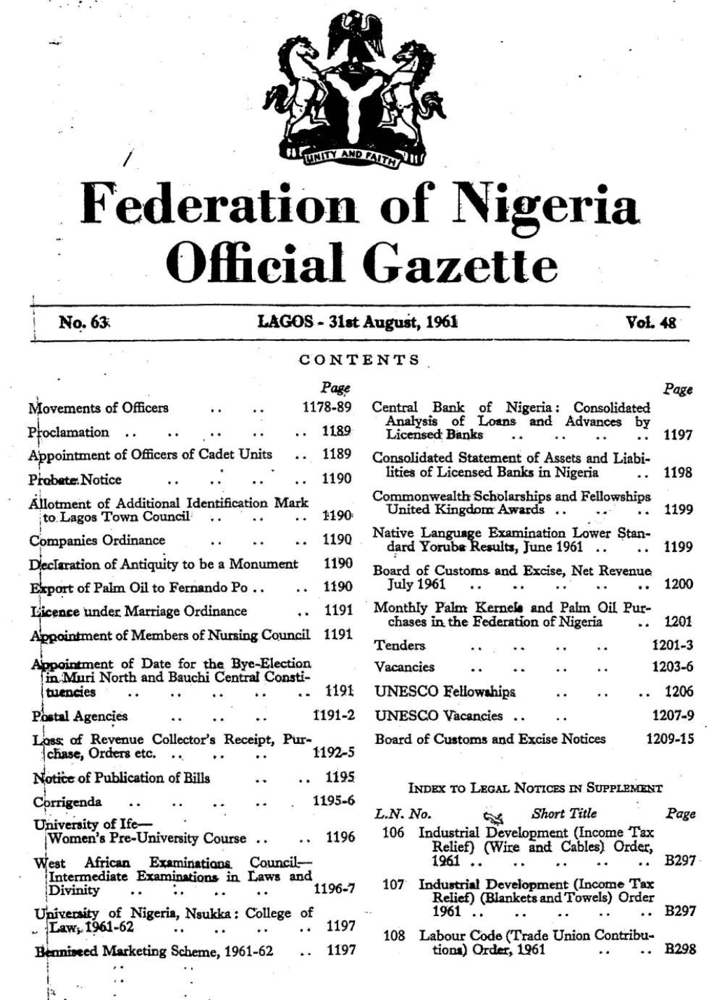 Federation of Nigeria Official Gazette