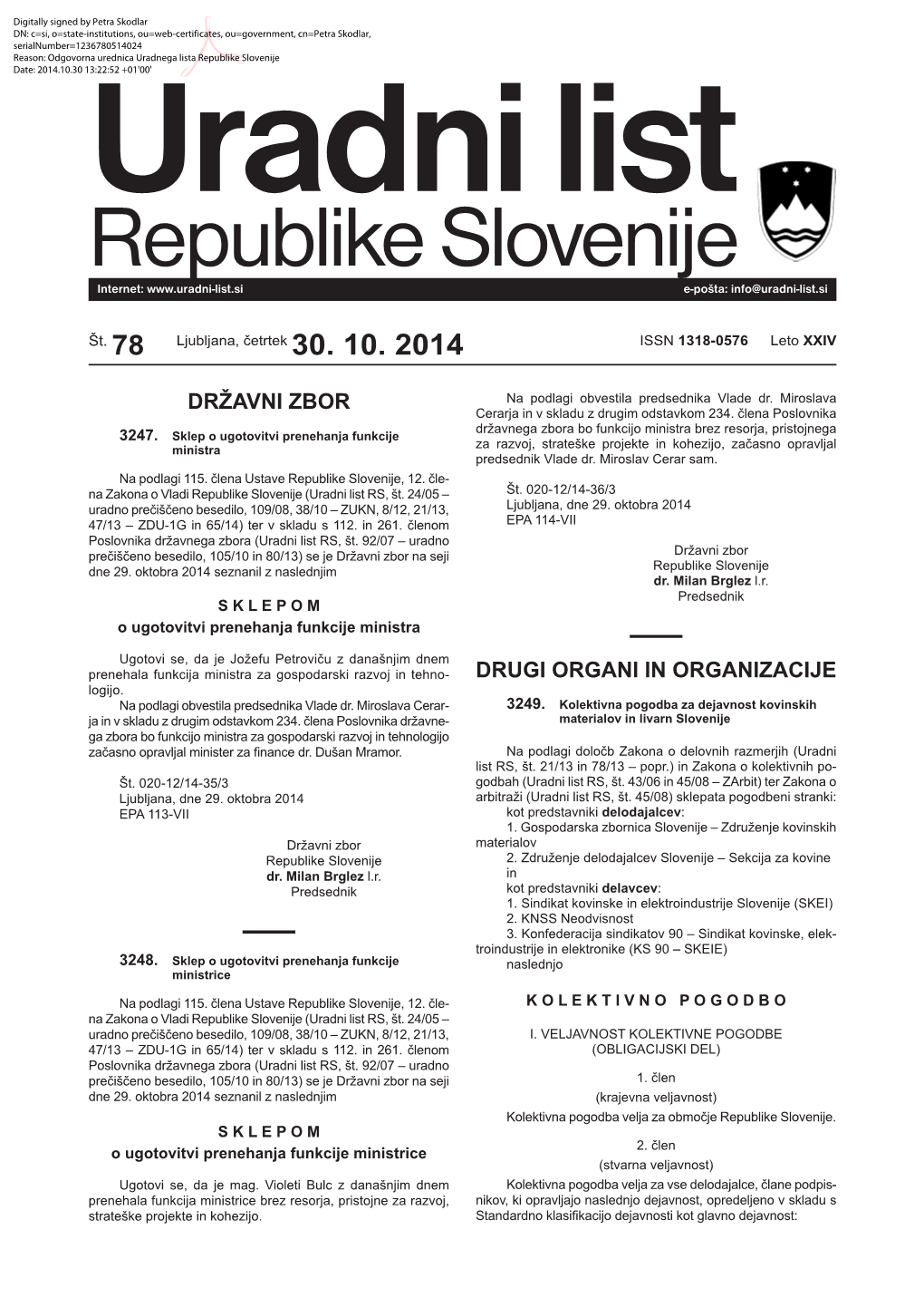 Uradni List Republike Slovenije St. 78-2014.Pdf