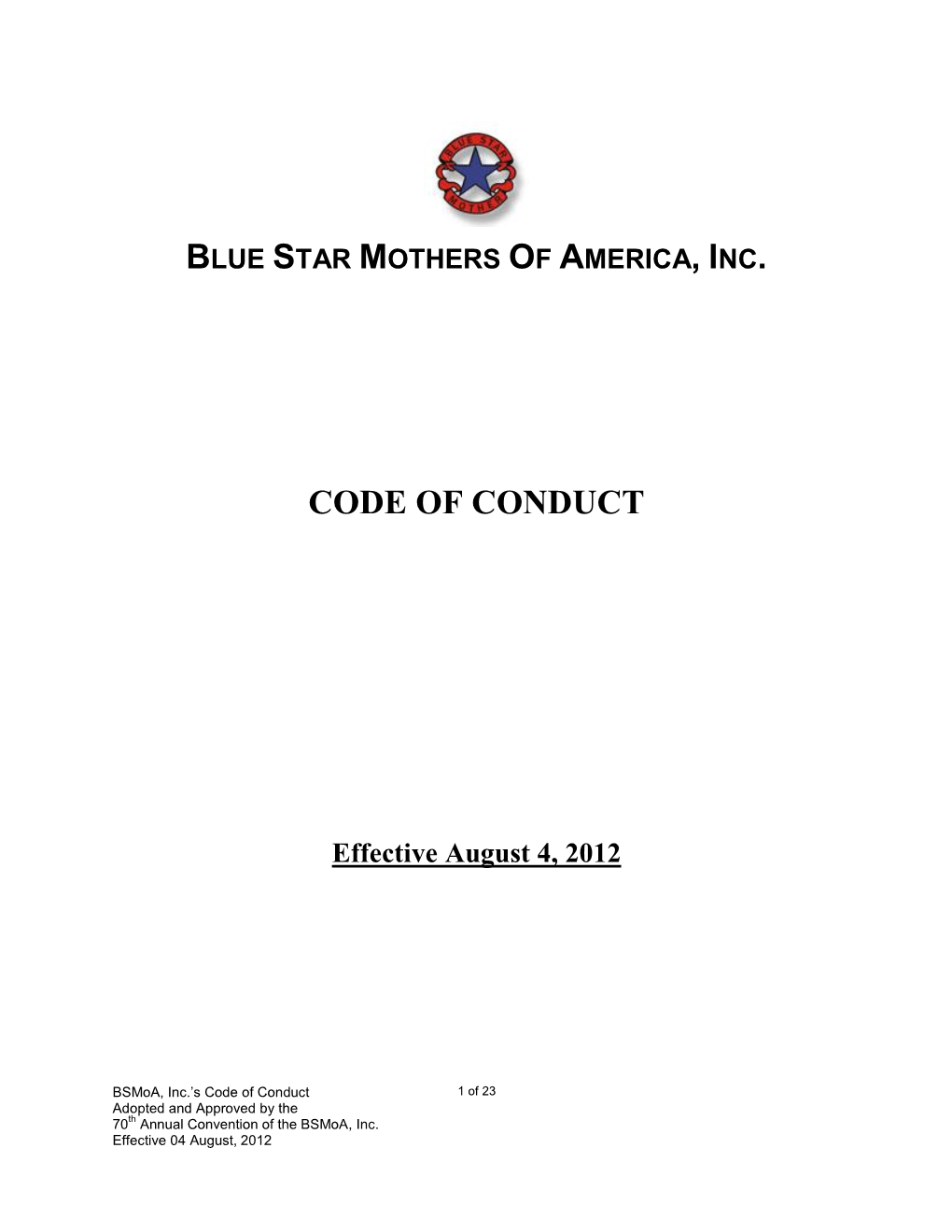 Blue Star Mothers of America, Inc. Code of Conduct