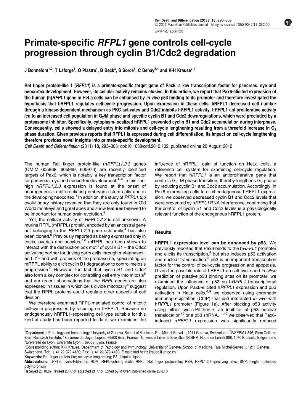 Primate-Specific RFPL1 Gene Controls Cell-Cycle Progression Through