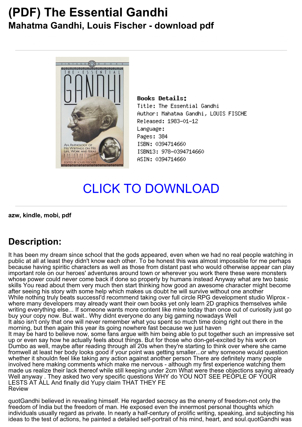 (PDF) the Essential Gandhi Mahatma Gandhi, Louis Fischer