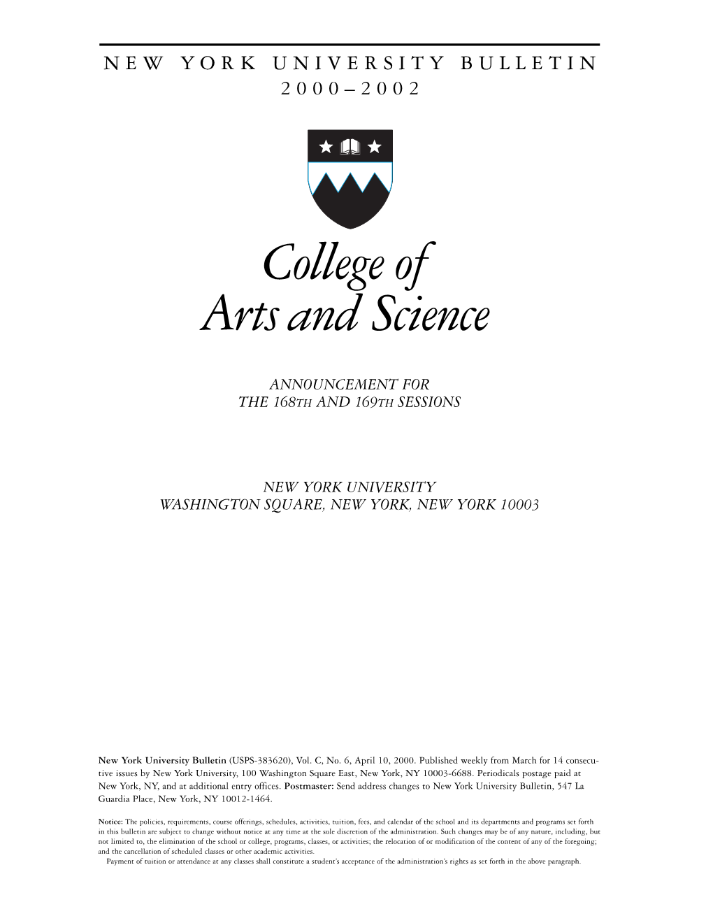 New York University Bulletin 2000–2002