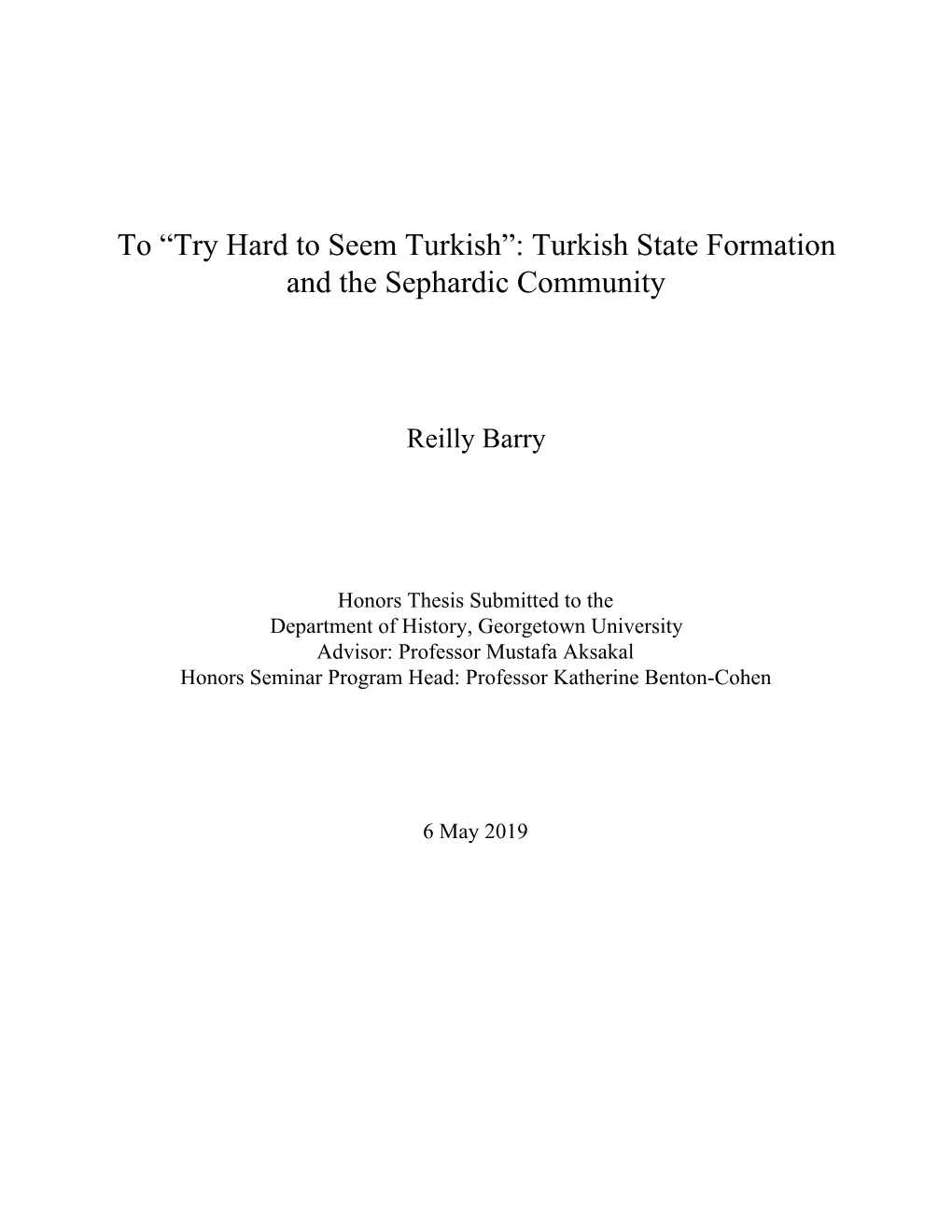 Turkish State Formation and the Sephardic Community