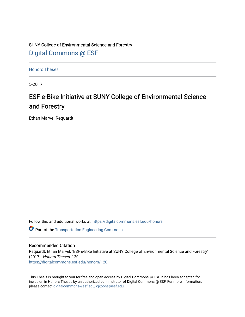 ESF E-Bike Initiative at SUNY College of Environmental Science and Forestry
