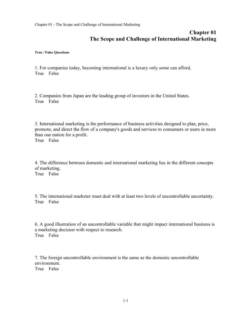 Chapter 01 the Scope and Challenge of International Marketing