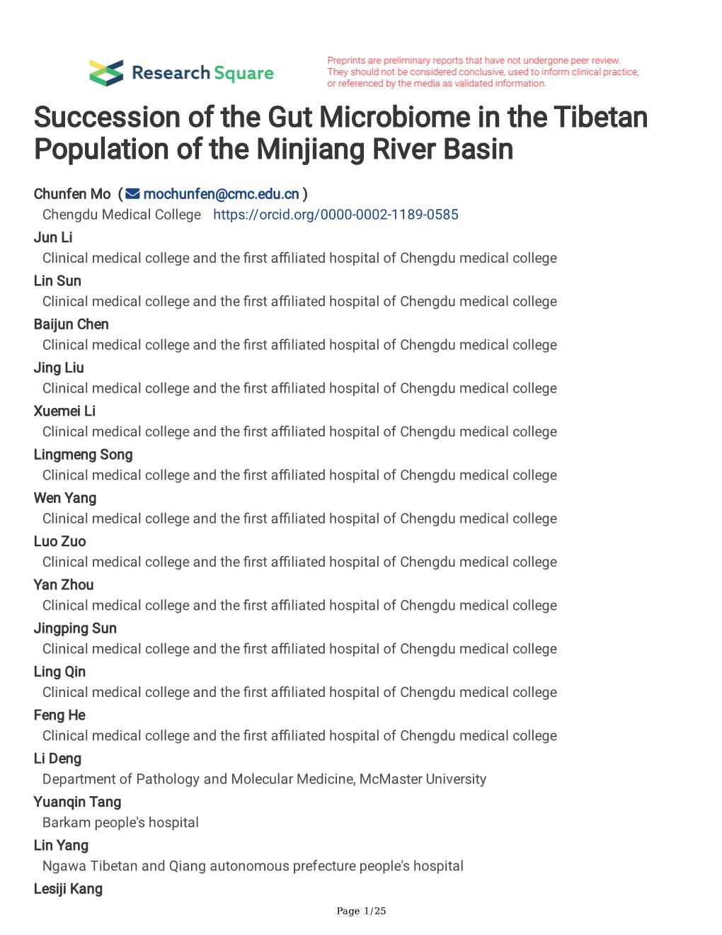 Succession of the Gut Microbiome in the Tibetan Population of the Minjiang River Basin