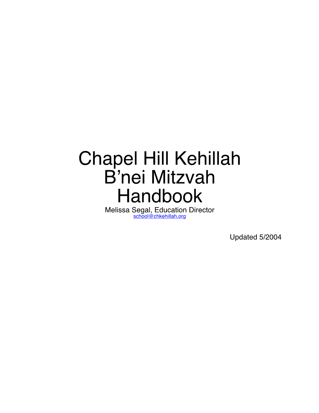 Chapel Hill Kehillah B'nei Mitzvah Handbook