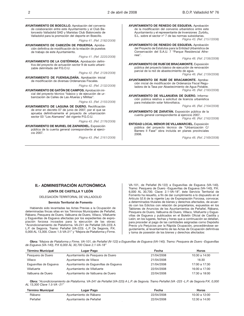 ADMINISTRACIÓN AUTONÓMICA VA-101, De Peñafiel (N-122) a Esguevillas De Esgueva (VA-140)