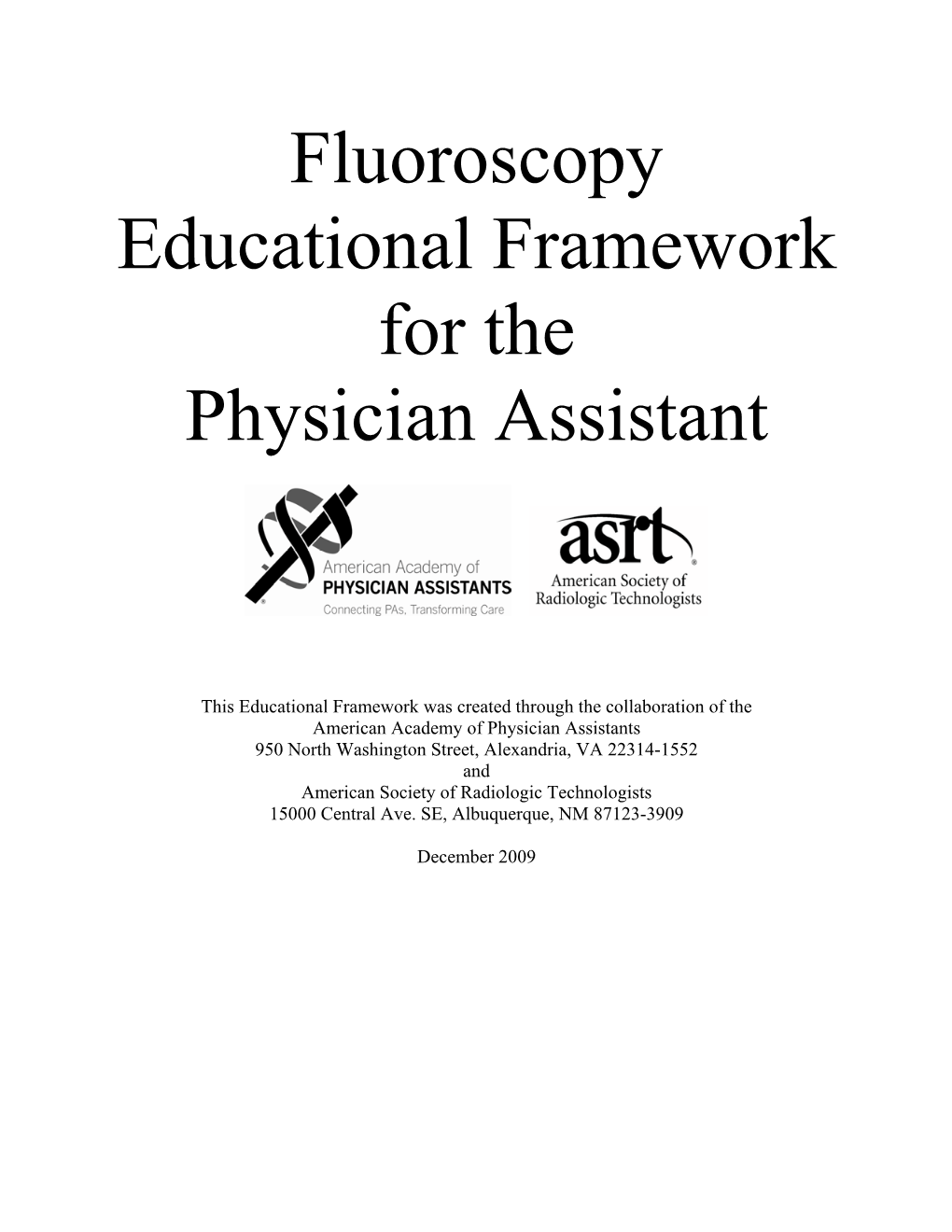 Fluoroscopy Educational Framework for the Physician Assistant